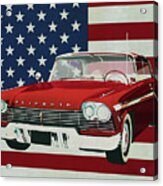 Plymouth Belvedere Sport Sedan 1957 With Flag Of The U.s.a. Acrylic Print