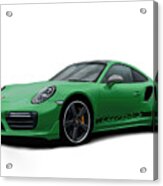 Porsche 911 991 Turbo S Digitally Drawn - Green With Side Decals Script Acrylic Print