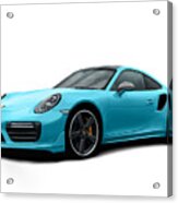 Porsche 911 991 Turbo S Digitally Drawn - Light Blue Acrylic Print