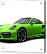 Porsche 911 991 Turbo S Digitally Drawn - Light Green With Side Decals Script Acrylic Print