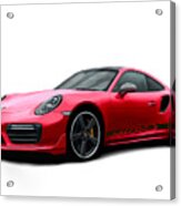 Porsche 911 991 Turbo S Digitally Drawn - Red With Side Decals Script Acrylic Print