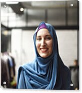 Portrait Of A Muslim Woman In A Clothing Store Acrylic Print