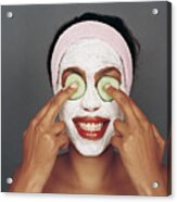 Portrait Of A Woman With A Beauty Mask Acrylic Print