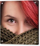 Portrait Of A Young Girl Wearing Scarf Acrylic Print