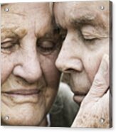 Portrait Of Senior Couple Head To Head With Closed Eyes Acrylic Print