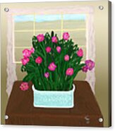 Potted Flowers By A Window Acrylic Print