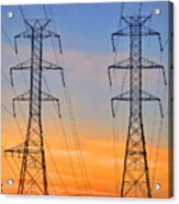 Power Line Towers At Sunset Acrylic Print