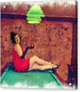 Pretty Young Woman In Roaring 20s Outfits On The Pool Table Paintography Acrylic Print