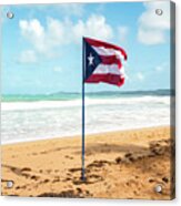 Puerto Rican Flag On The Beach, Pinones, Puerto Rico Acrylic Print