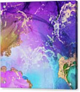 Purple, Blue And Gold Metallic Abstract Watercolor Art Acrylic Print