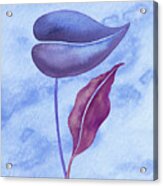 Purple Exotic Leaves With Blue Watercolor Sky Acrylic Print