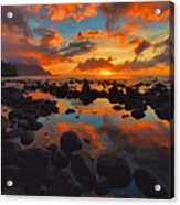 Puu Poa Beach Sunset  Reflections Acrylic Print