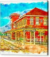 Railway Museum Of San Angelo, Texas - Pen Sketch And Watercolor Acrylic Print
