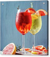 Red And White Aperol Spritz Garnish In Wine Glasses Acrylic Print