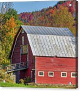 Red Barn Framed By Fall Foliage At Vermont Route 100 Acrylic Print