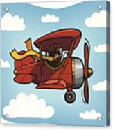Red Biplane On Blue Sky With Clouds Acrylic Print