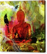 Red Buddha With Birds Acrylic Print