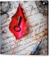 Red Leaf And Old Key Acrylic Print