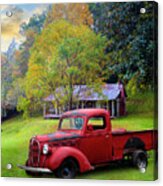 Red Pickup Truck At The Farm Acrylic Print
