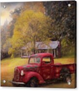 Red Pickup Truck At The Farm Painting Acrylic Print
