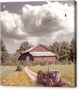 Red Tractor On The Farmhouse Trail Acrylic Print