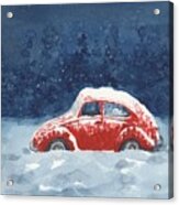 Red Vdub In The Snow Acrylic Print