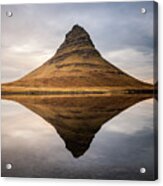 Reflection Of Kirkjufell Mountain In Iceland Acrylic Print