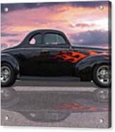 Reflections Of A 1940 Ford Deluxe Hot Rod With Flames Acrylic Print