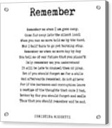 Remember - Christina Rossetti Poem - Literature - Typewriter Print 1 Acrylic Print