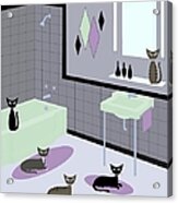 Retro Bathroom With Five Cats Acrylic Print