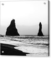 Reynisfjara Beach Iceland Black And White Acrylic Print