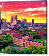 Rice University Campus With The Texas Medical Center Seen In The Distance At Sunset, In Houston Acrylic Print
