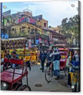 Richshaws In The Streets Of Delhi Acrylic Print
