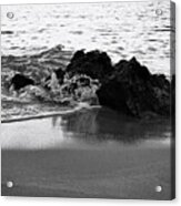 Rock And Waves In Albandeira Beach. Monochrome Acrylic Print