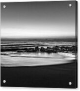 Rocky Beach At Dawn Black And White Acrylic Print
