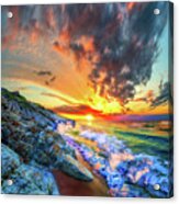 Rocky Cliffs Waves Spiral Ocean Sunset Acrylic Print