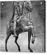 Roman Bronze Statue Of Emperor Marcus Aurelius On Horseback. -  Black And White Wall Art Print Acrylic Print