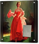 Runway Model In A Pink Dress By Gil Elvgren Pin-up Girl Wall Decor Artwork Acrylic Print