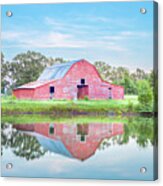 Rural Country Red Barn Reflections Acrylic Print
