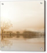 Rural Misty Norfolk Landscape With Water Reflections Acrylic Print