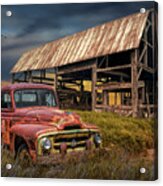 Rusted International Harvester Pickup Truck With Weathered Barn Acrylic Print