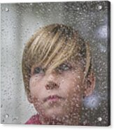 Sad 15 Yr Old Boy Looking Through Window. Acrylic Print