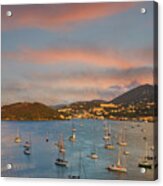 Sailboats Anchored In Caribbean Bay Acrylic Print