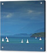 Yachts In The Blue - Sailing Boats Off The Island Of Mull, Scotland Acrylic Print