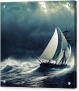 Sailing Ship On Ocean In Stormy Weather 05 Acrylic Print