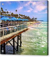San Clemente Pier With Blue Umbrellas Acrylic Print