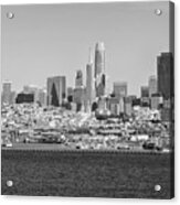 San Francisco Skyline View Over Fishermans Wharf At Golden Hour Black And White Acrylic Print