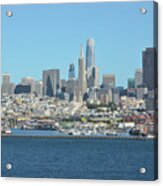 San Francisco Skyline View Over Fishermans Wharf At Golden Hour Acrylic Print