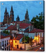 Santiago De Compostela Cathedral Spectacular View By Night Dusk With Street Lights And Tiled Roofs La Corua Galicia Acrylic Print