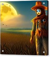 Scarecrow And Harvest Moon Acrylic Print